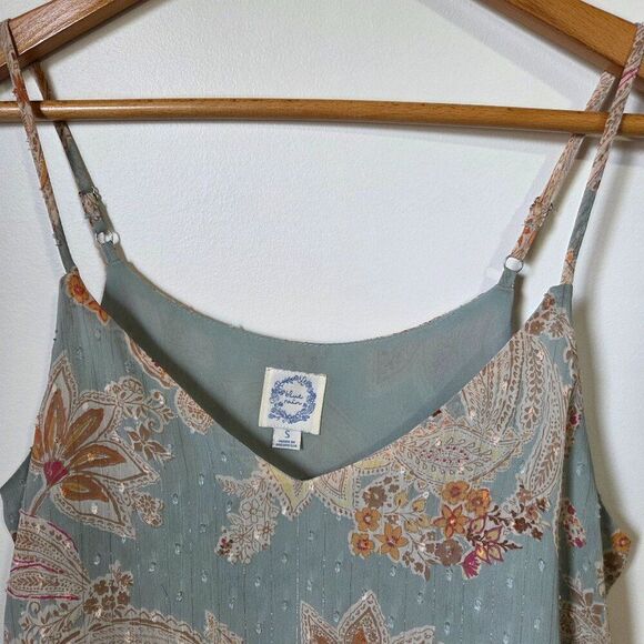 LIKE NEW BLUE RAIN FLORAL BOHO V NECK TANK TOP SIZE SMALL - Picture 3 of 15